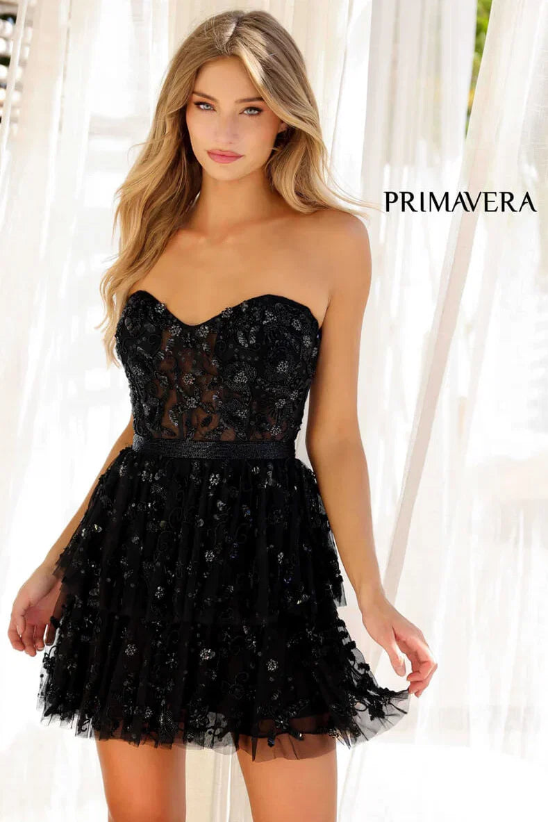 4263 Primavera Ruffle Skirt Short Beaded Dress