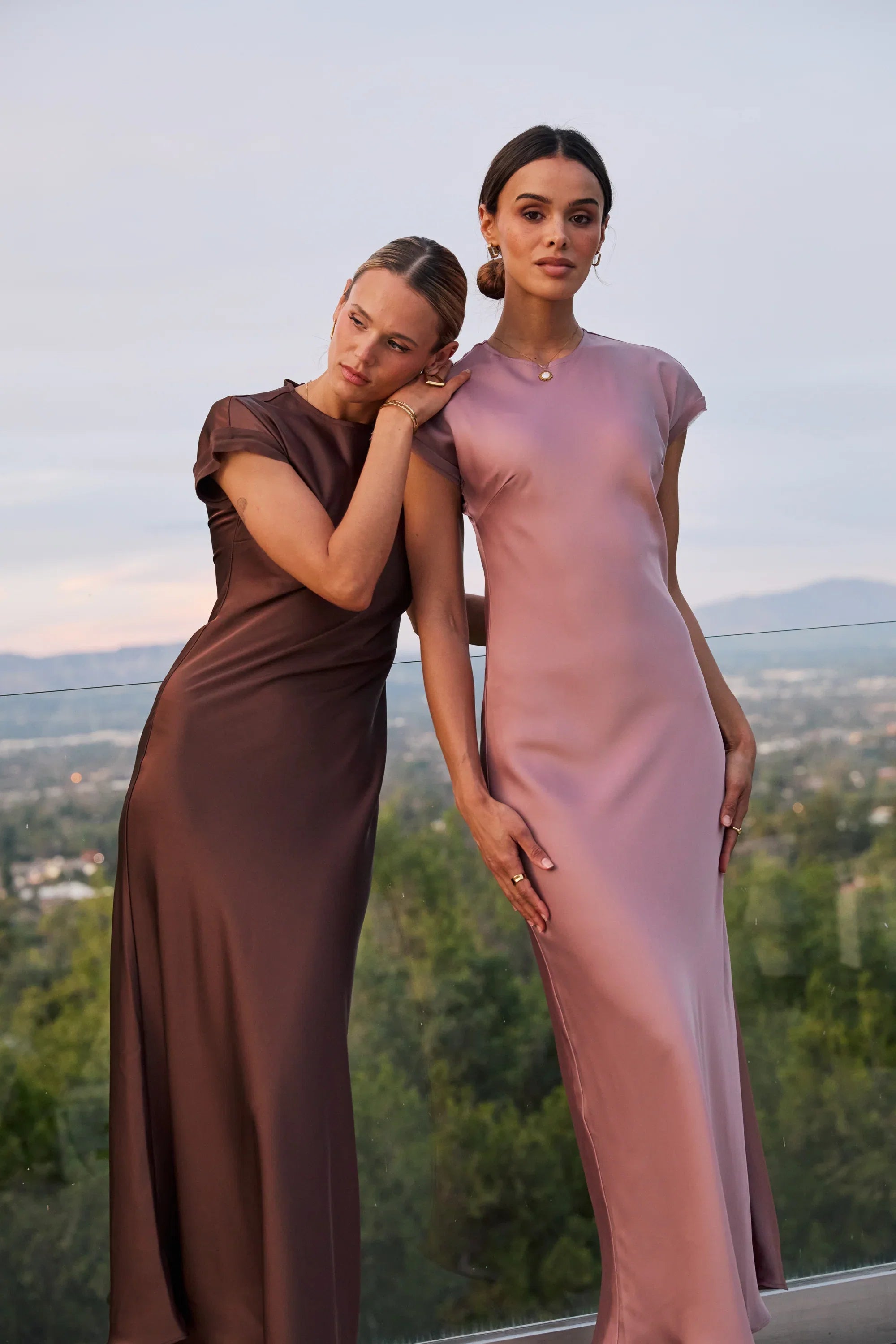 Hannah Satin Maxi Dress in Mauve