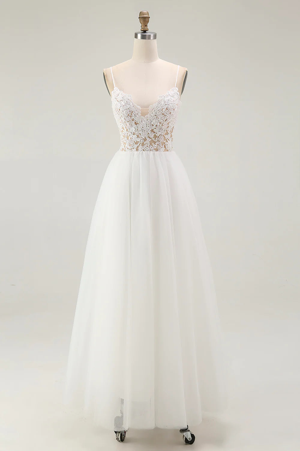 Lace White Tulle A Line Tea Length Graduation Dress