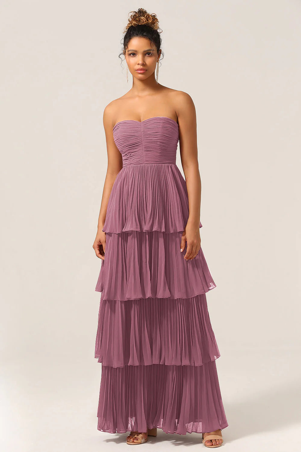A Line Sweetheart Floor Length Tiered Chiffon Bridesmaid Dress