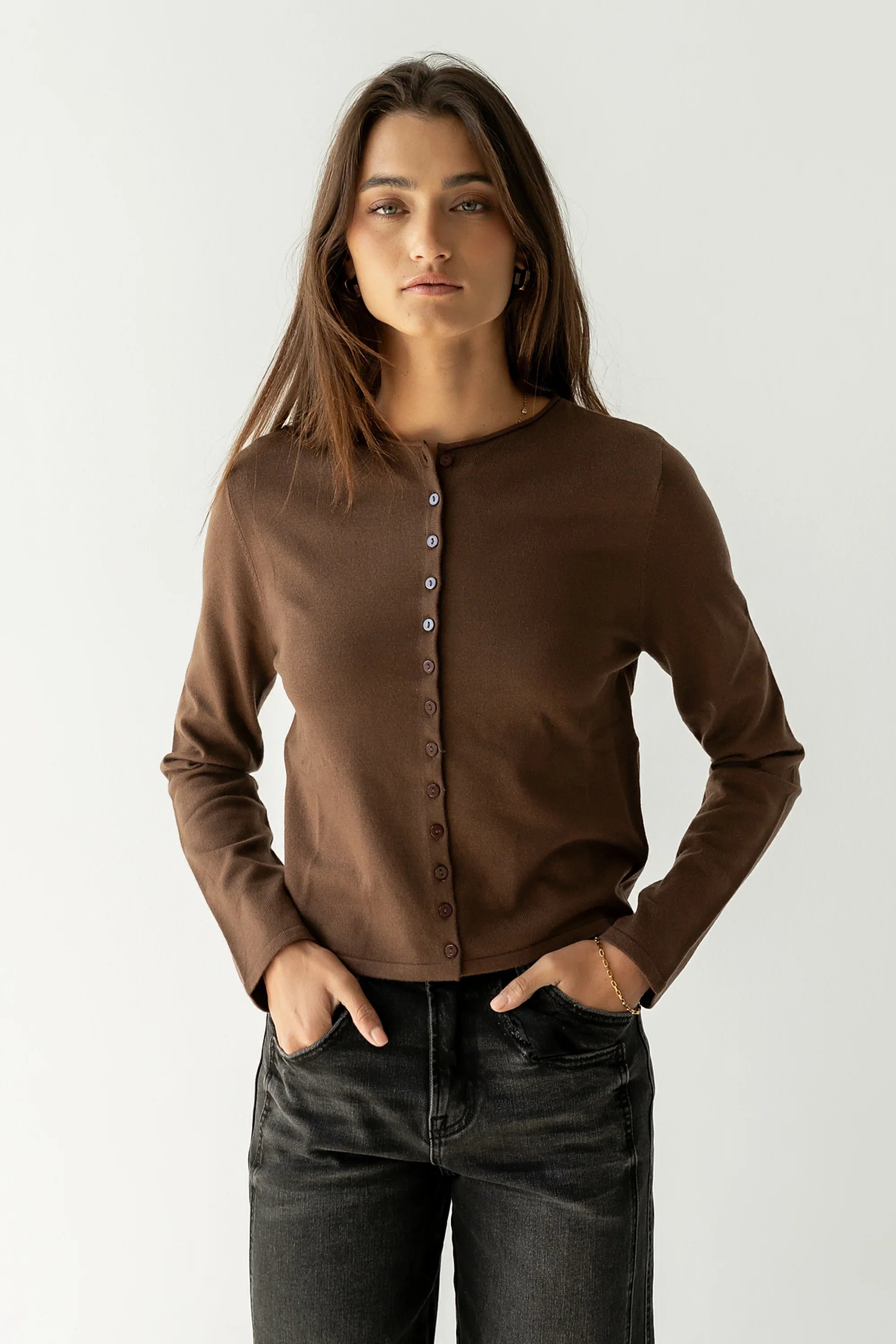 Maddy Button Up Cardigan in Brown FINAL SALE