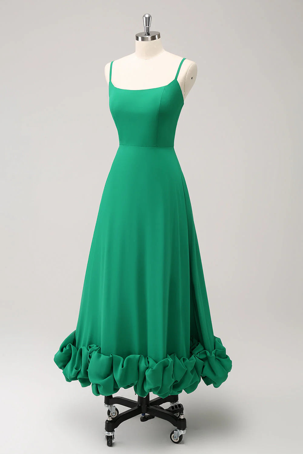 Elegant Green A Line Spaghetti Straps Bridesmaid Dress with Ruffle