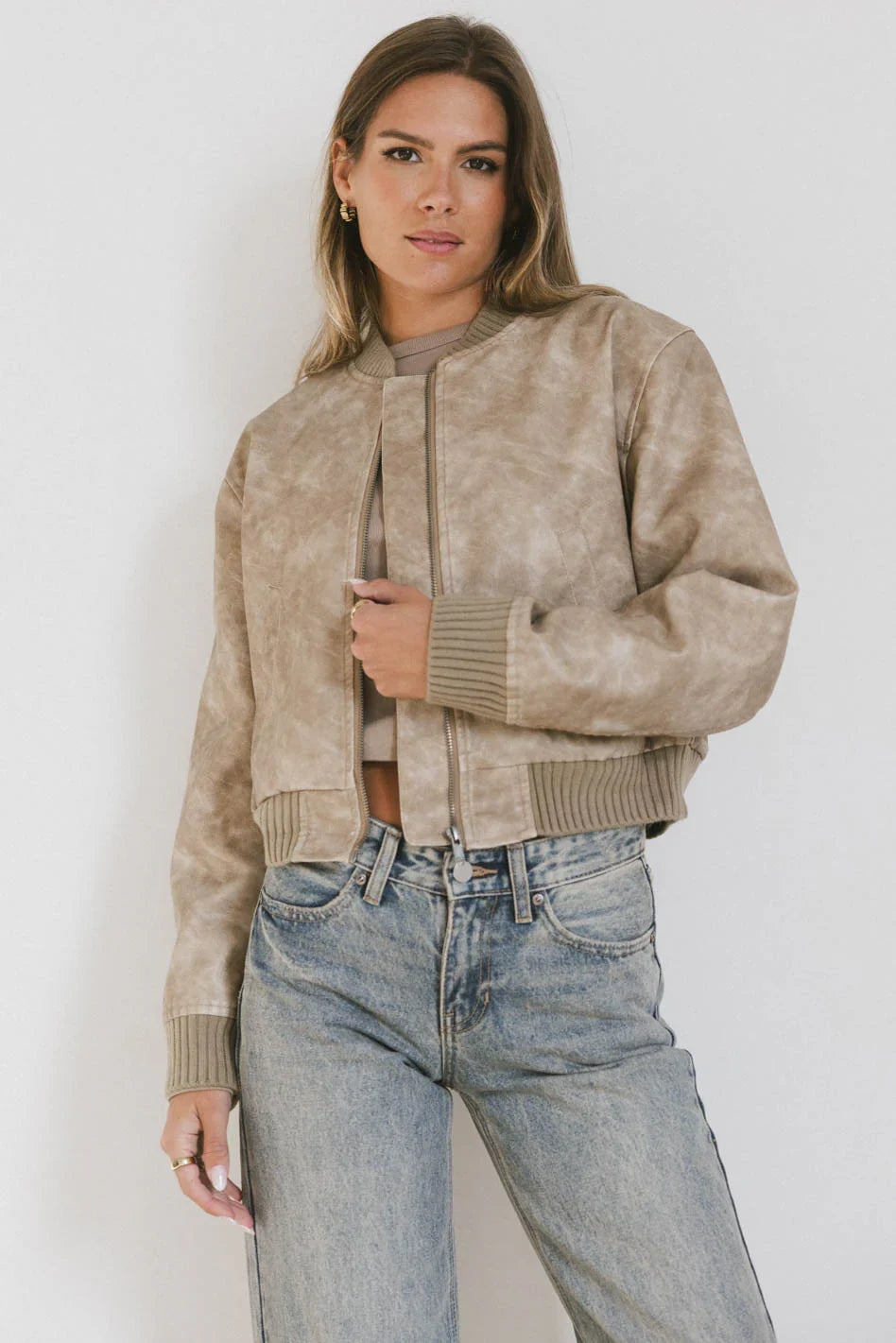 Clarissa Bomber Jacket in Tan FINAL SALE