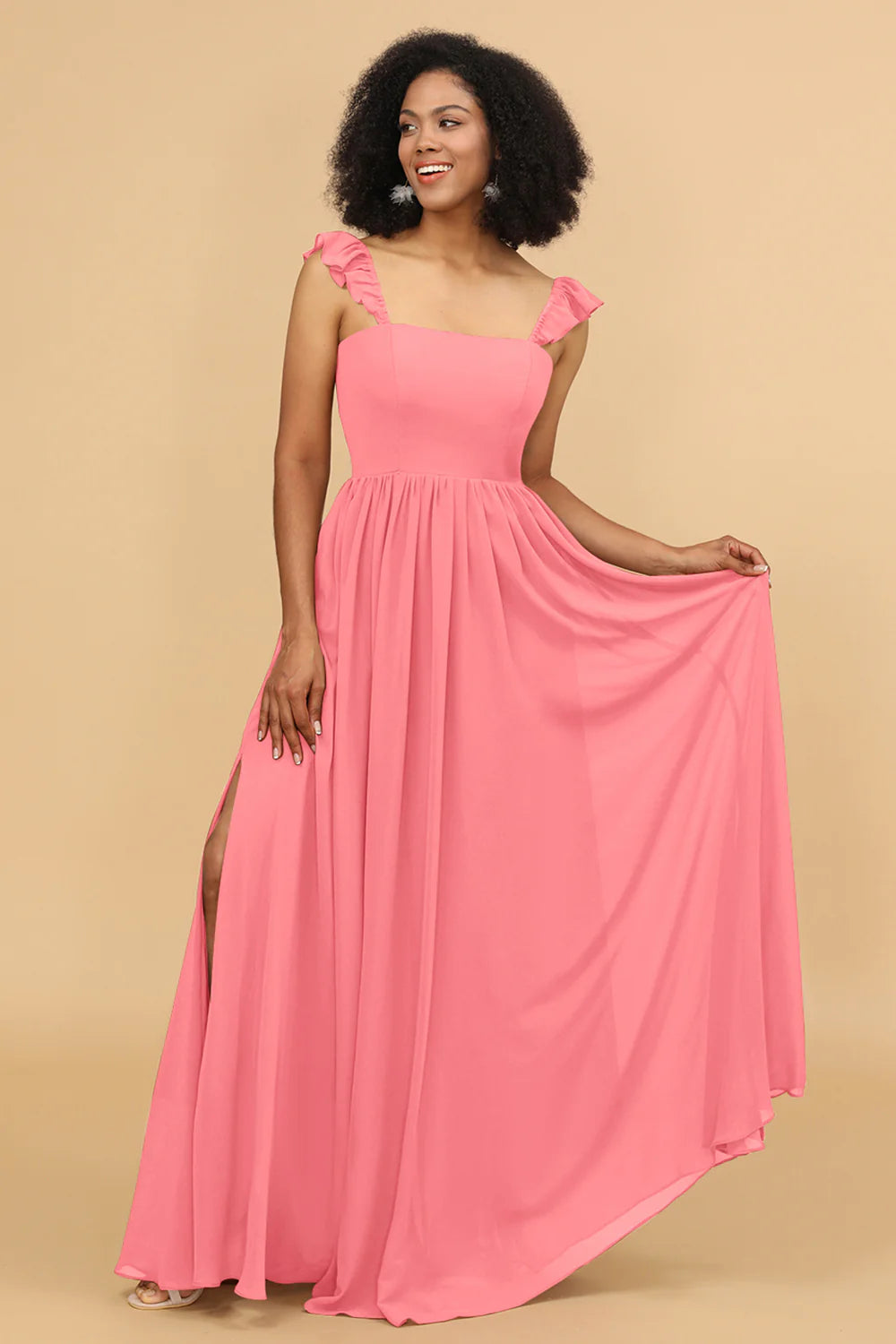 A Line Floor Length Chiffon Bridesmaid Dress With Ruffles
