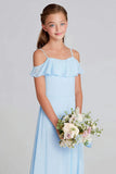 Sky Blue Chiffon A Line Cold Shoulder Junior Bridesmaid Dress