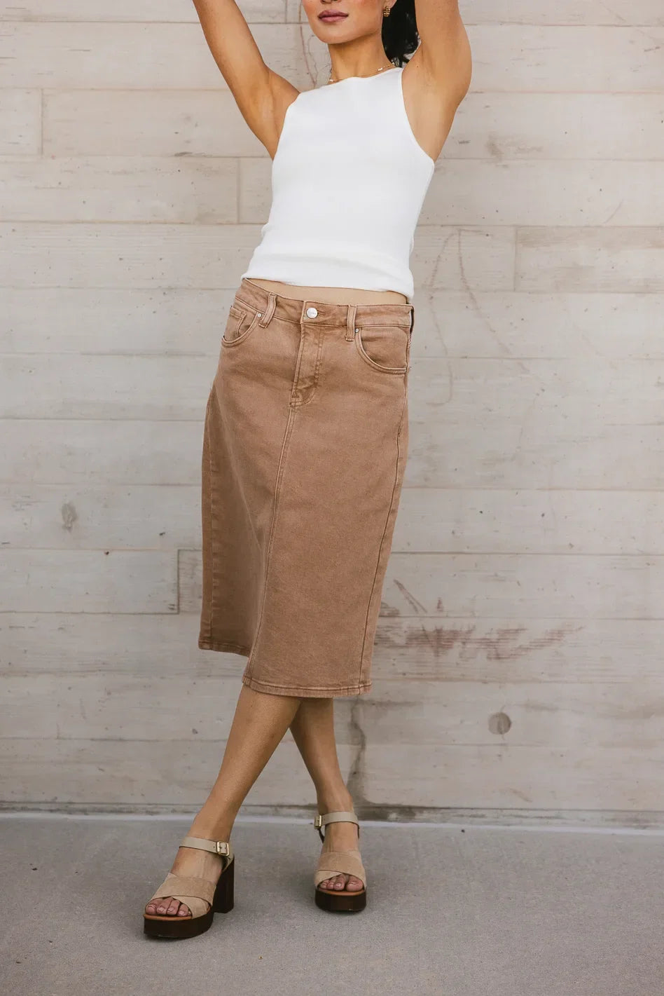 Jordan Denim Skirt in Tan FINAL SALE