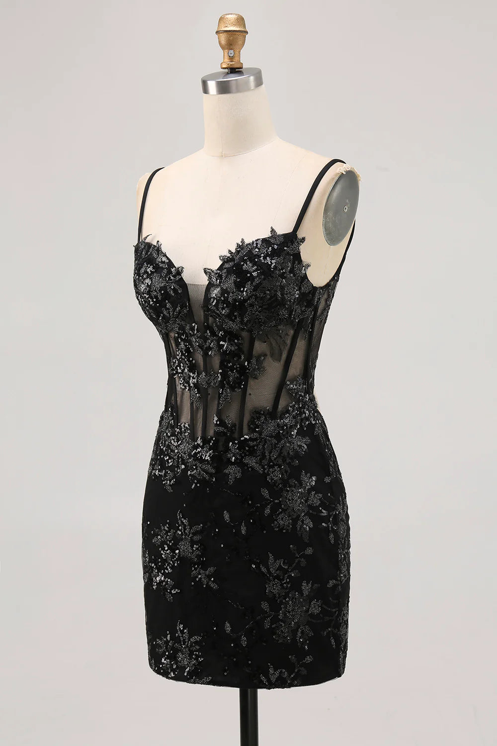 Dark Green Sequins Sheer Corset Tight Short Homecoming Dress