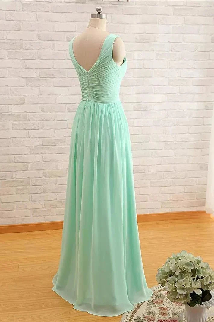 A Line Sleeveless Floor length Chiffon Bridesmaid Dress with Criss Cross