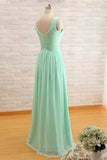 A Line Sleeveless Floor length Chiffon Bridesmaid Dress with Criss Cross
