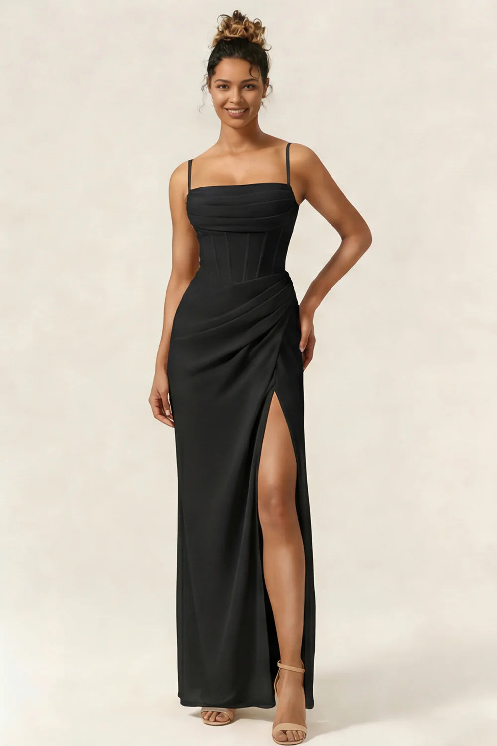 Green Flower Mermaid Corset Chiffon Long Bridesmaid Dress with Slit