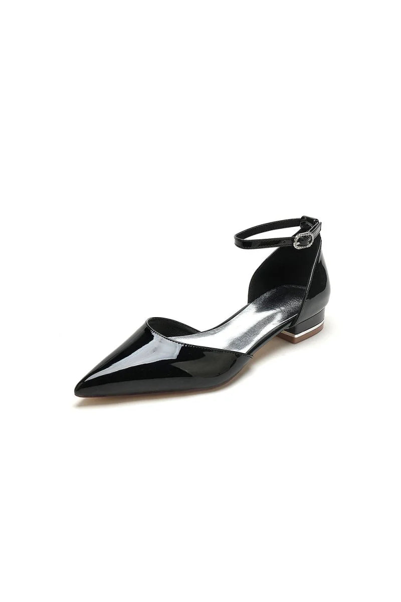 Black Low Heeled Shoes with Metal Strap