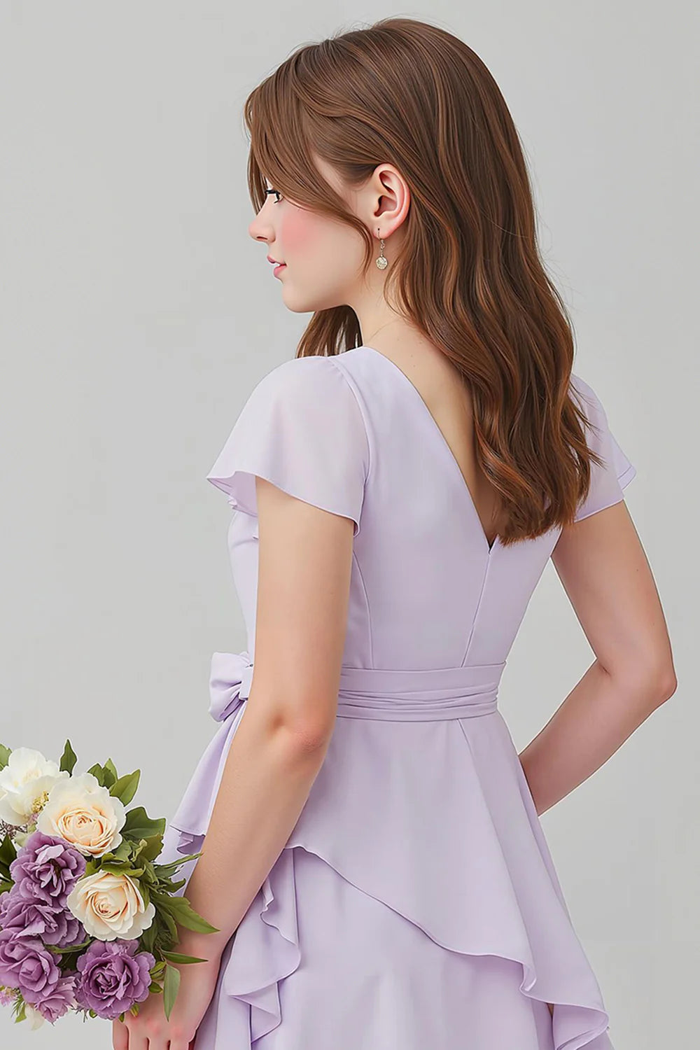 Purple Chiffon A Line Short Junior Bridesmaid Dress with Bow