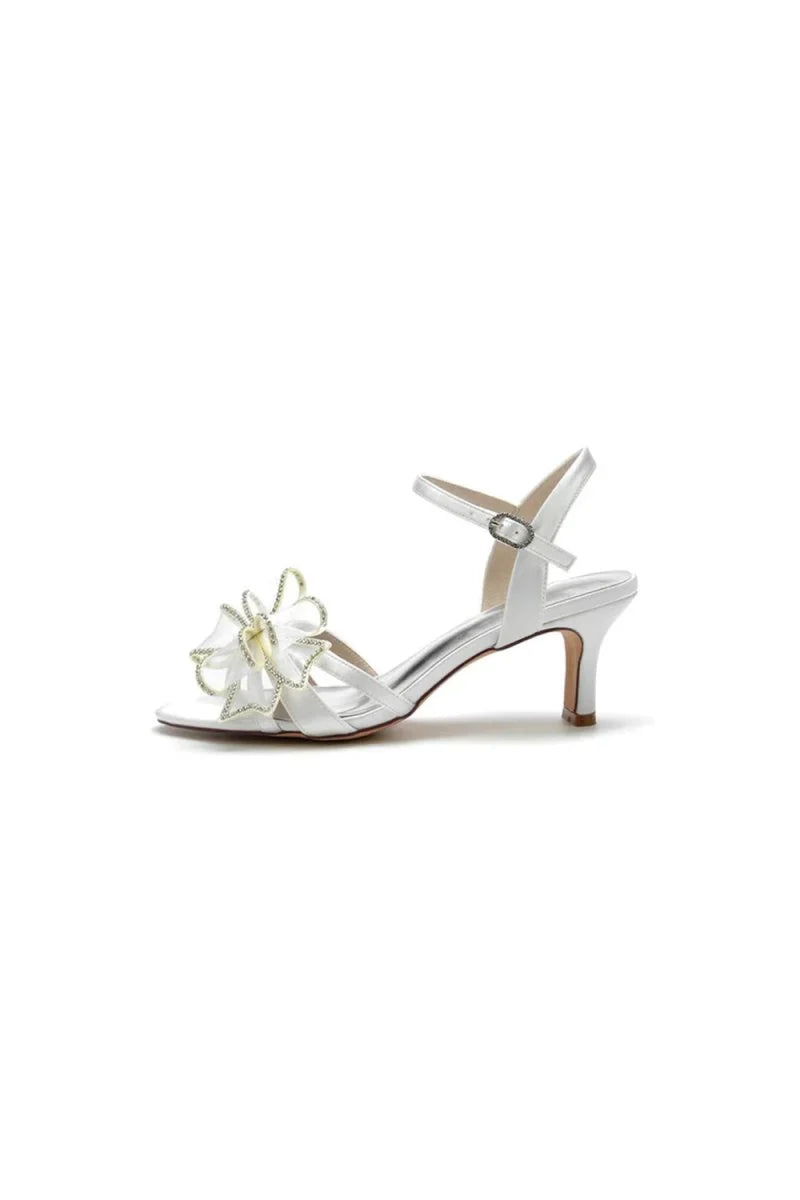 Peep Toe Chunky Wedding Shoes with Bow