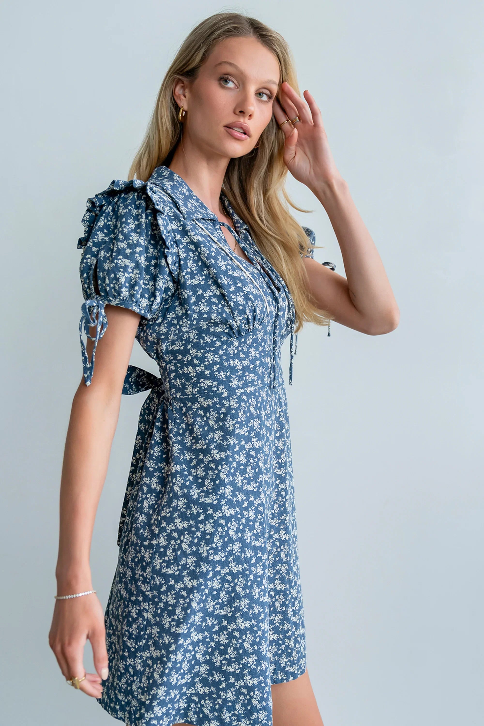 Jenny Floral Mini Dress in Blue