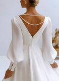 A Line V Neck Long Sleeves Chiffon Wedding Dresses With Beading