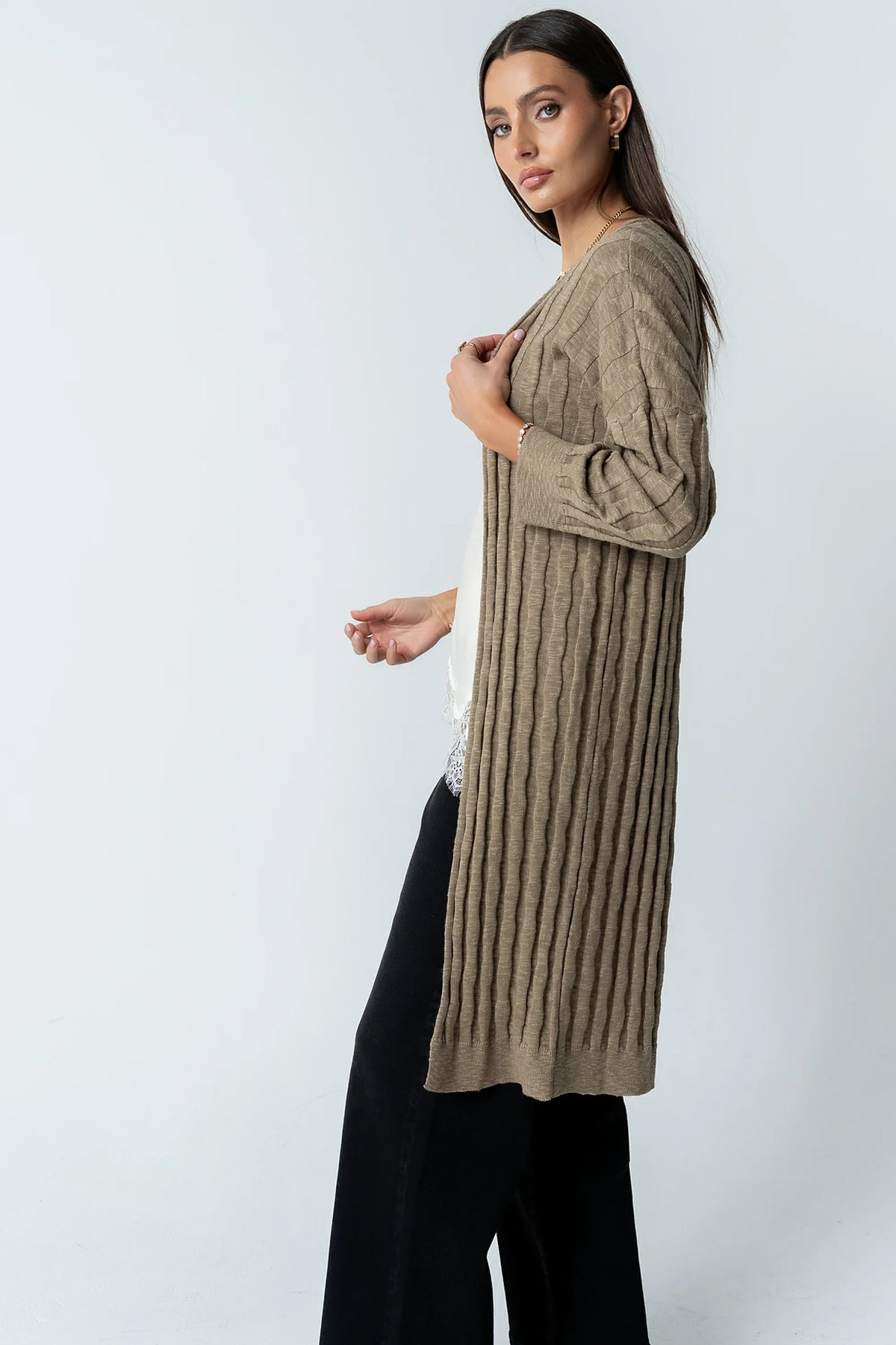 Eve Ribbed Duster in Taupe
