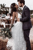 Luxury Lace Chic Halter A Line Bohemian Wedding Dress with Slit Bridal Gowns