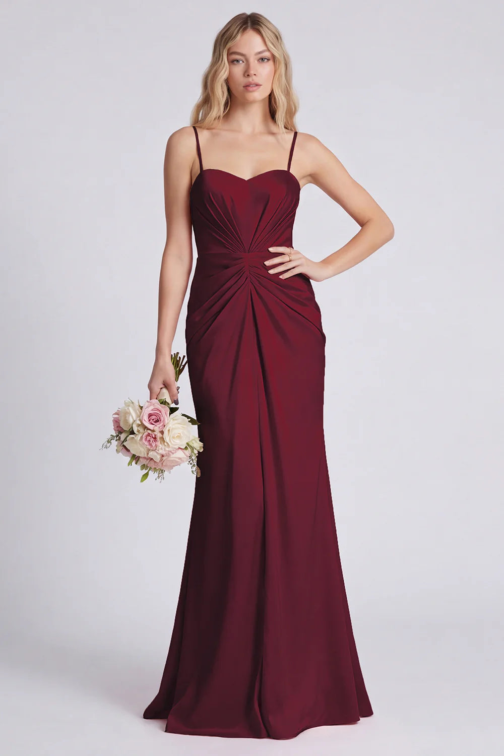 Dusty Rose Ruched Spaghetti Straps Mermaid Bridesmaid Dress