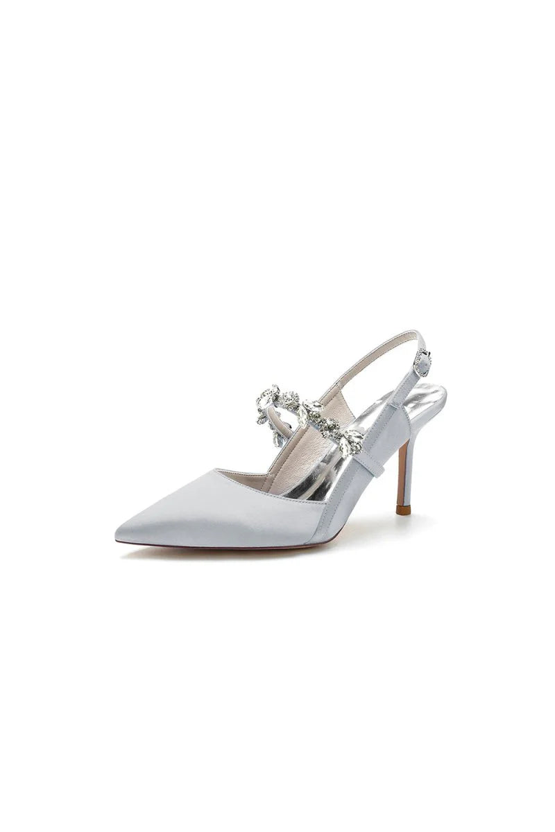 Pointed Toe Stiletto Heels with Rhinestone Strap