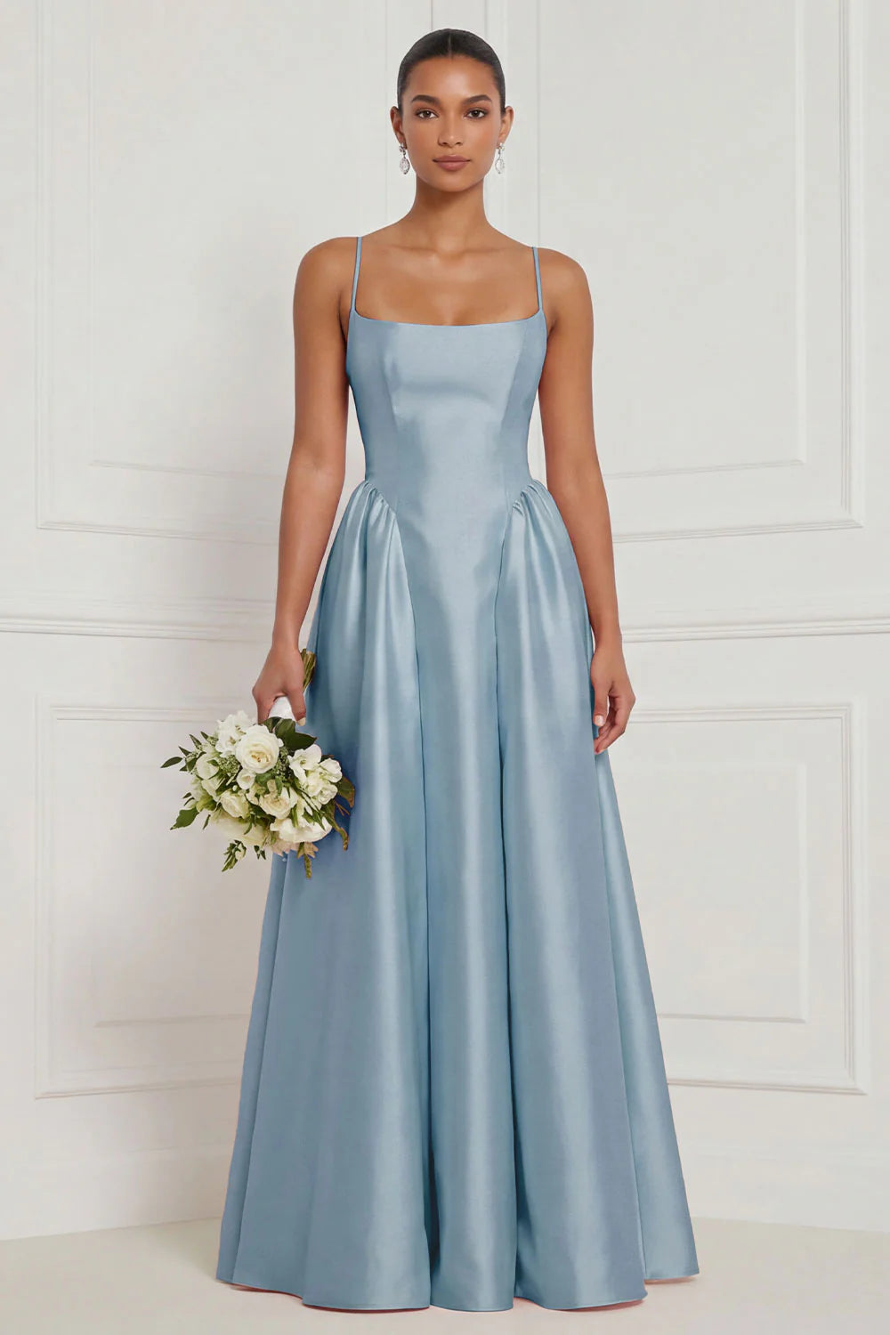 Satin A Line Spaghetti Straps Yellow Bridesmaid Dress