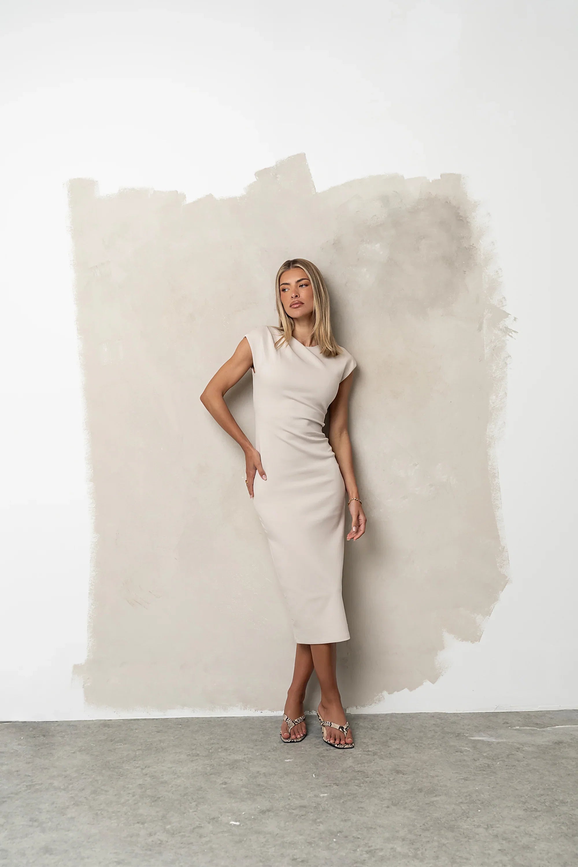Ivy Fitted Midi Dress in Bone