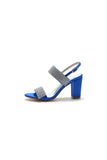 Open Toe Beaded Buckle Satin Chunky Heels