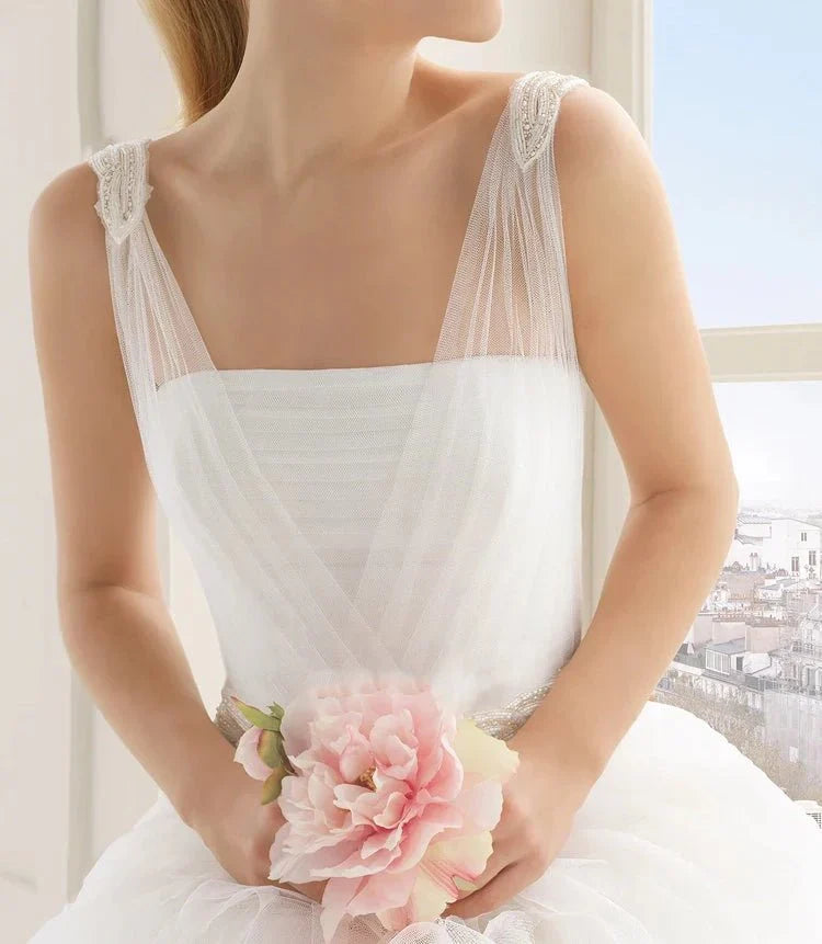 Stunning Top ruched Layered Gown With Beaded Tulle Straps