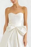 White Strapless A Line Maxi Engagement Dress with Bow