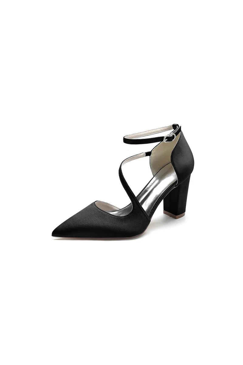 White Silk Pump with Decorative Ankle Strap