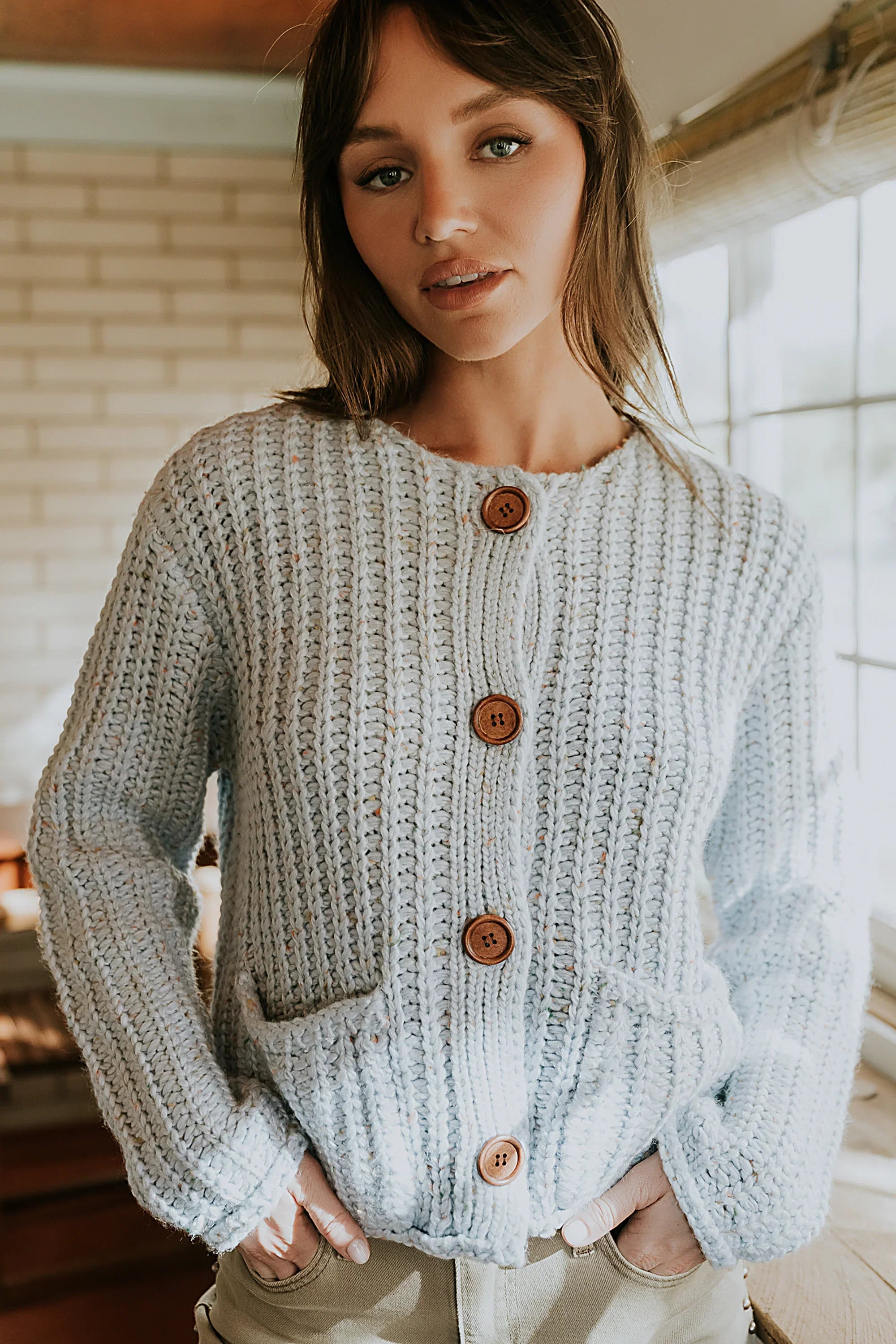 Holland Chunky Knit Cardigan in Blue FINAL SALE