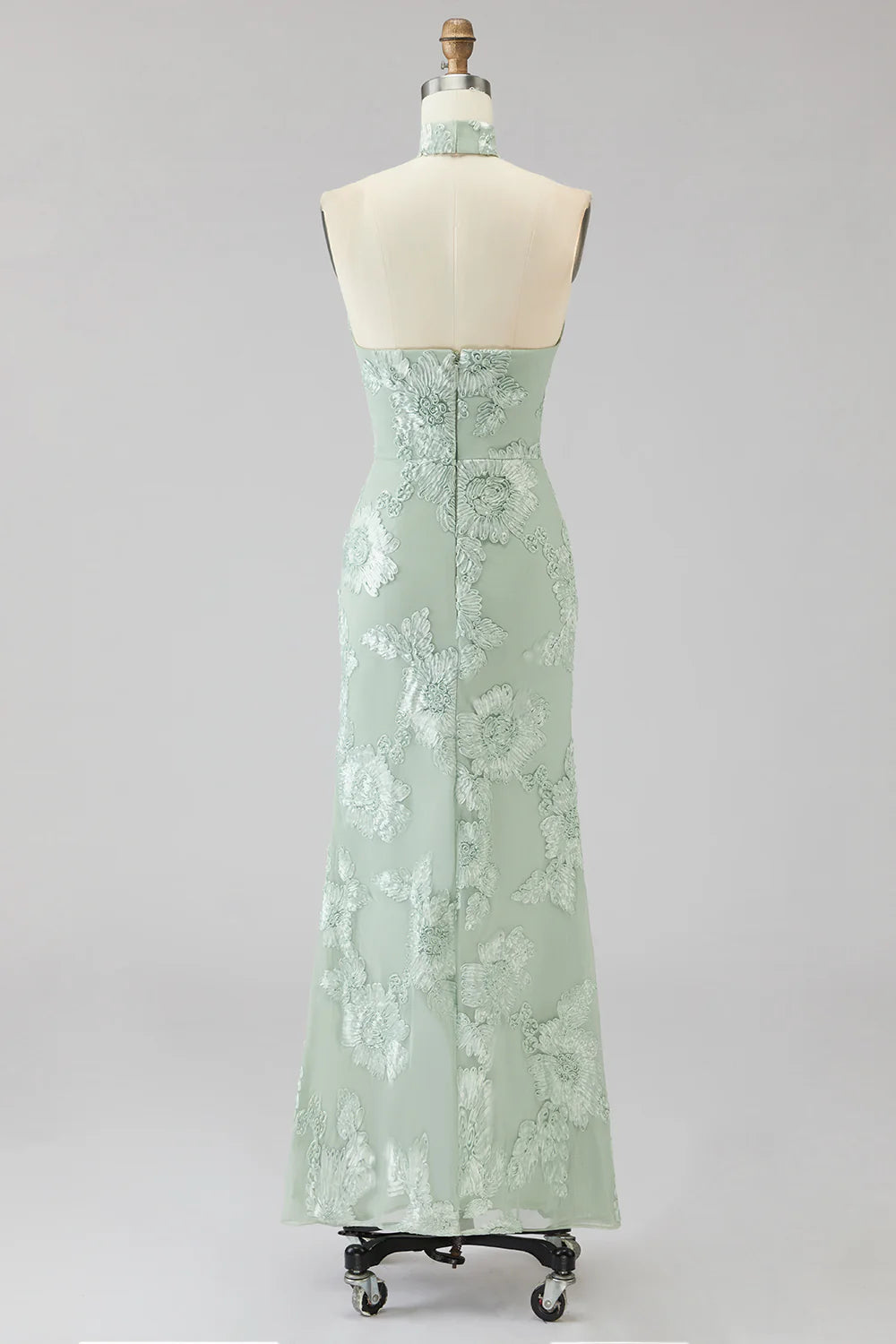 Halter Sage Mermaid Floral Wedding Guest Dress with Scarf