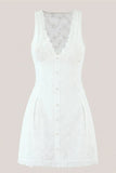 White V Neck Floral Print A Line Mini Dress