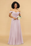 A Line Off the Shoulder Long Chiffon Bridesmaid Dress