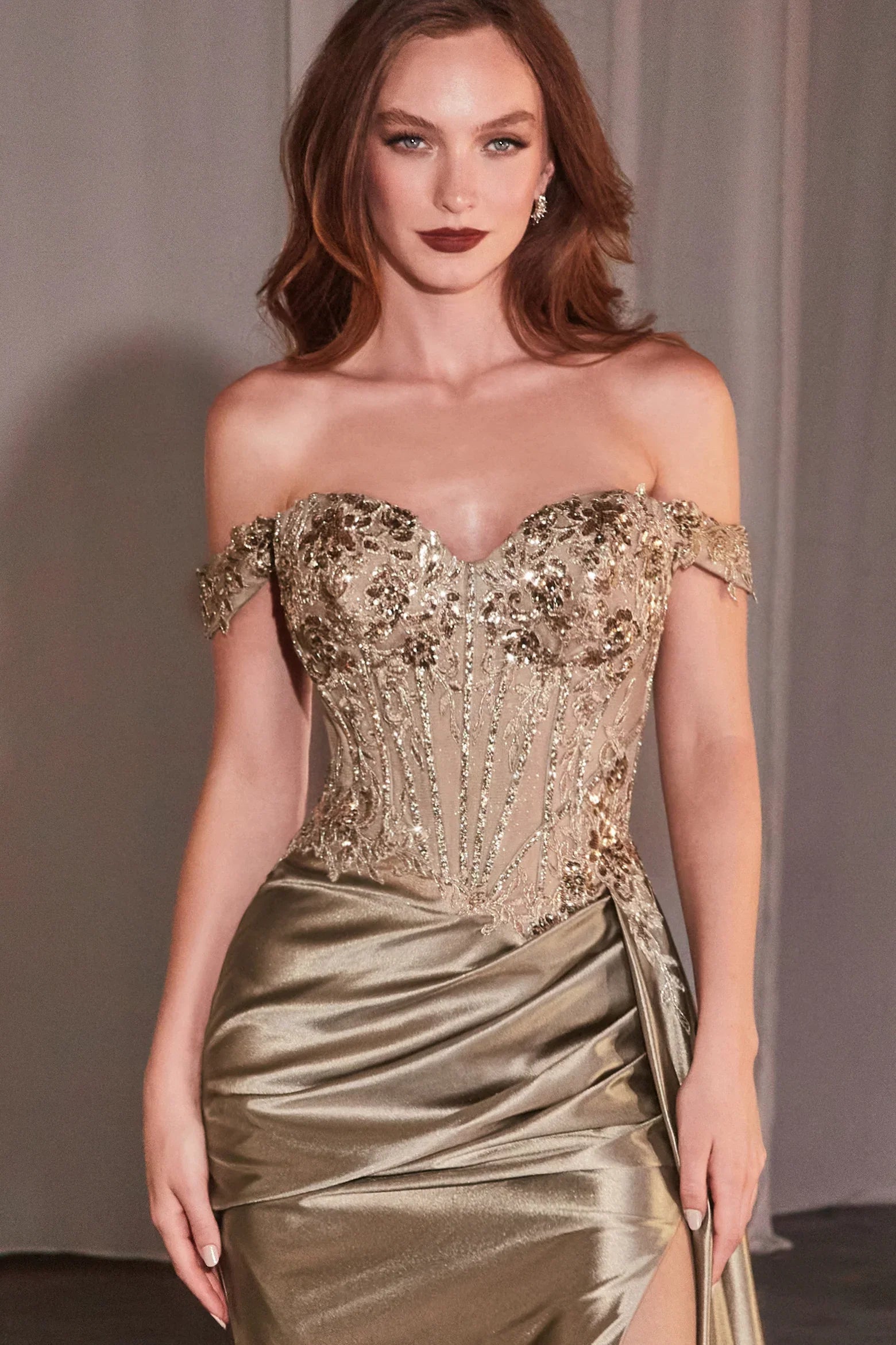Hailee Gown Off The Shoulder Lace Satin Fitted Gown