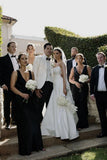 Elegant A Line Strapless Satin Wedding Dress with Slit