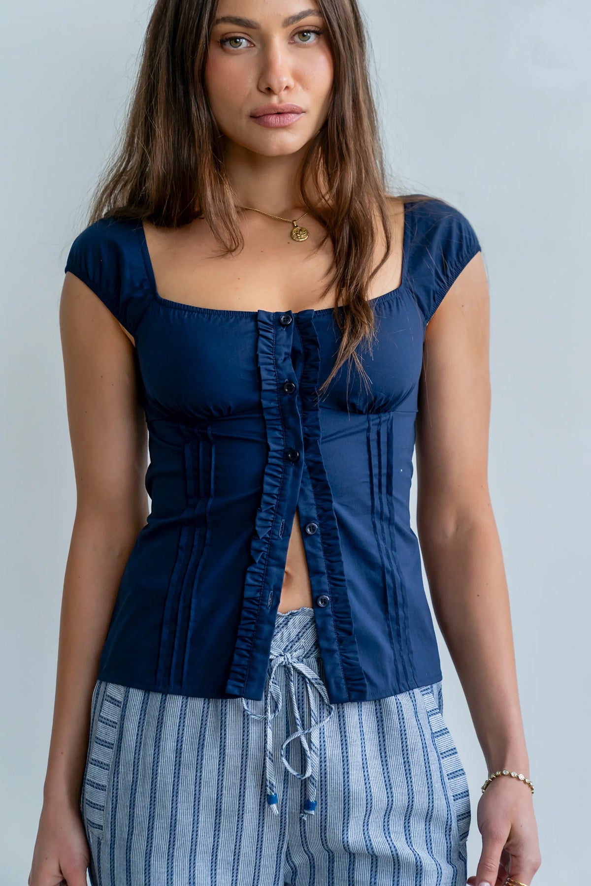 Paloma Pleated Blouse in Navy