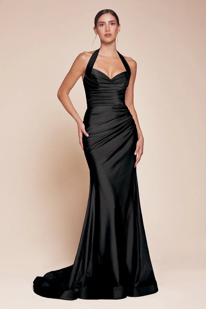 Autumn Gown Stretch Spandex Satin Halter Fitted Dress