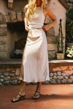 Lovinia Satin Midi Skirt in Champagne FINAL SALE