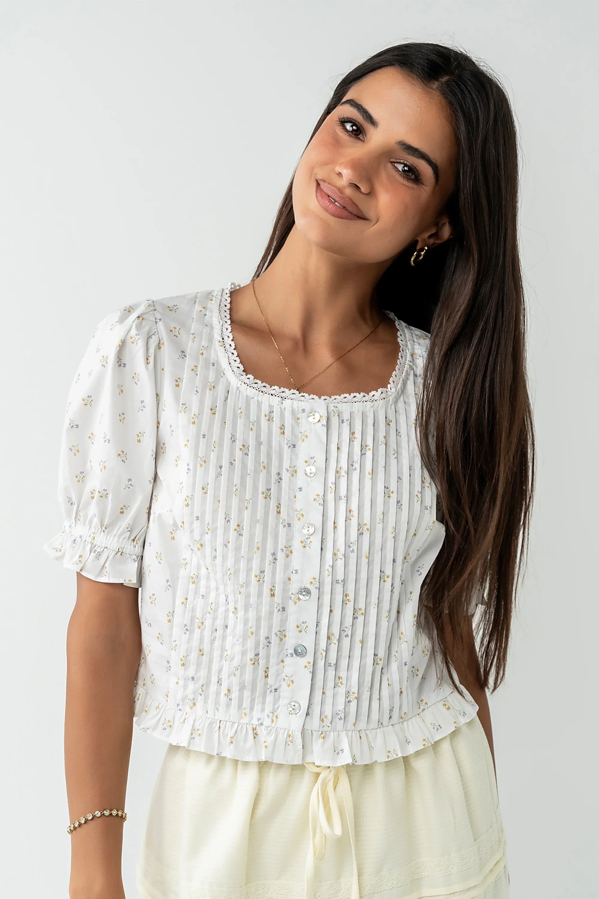 Tracie Floral Blouse in White