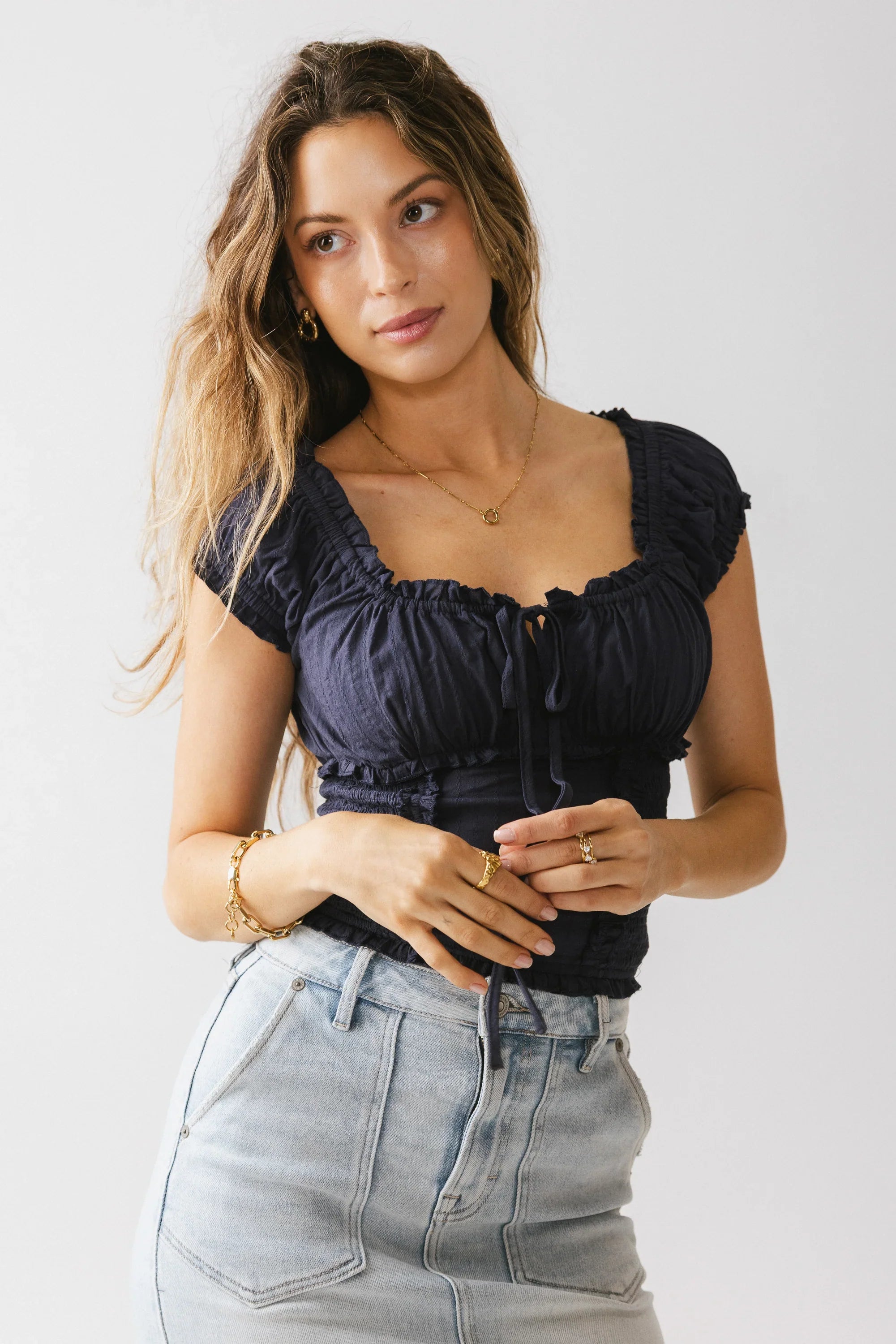 Taylor Ruffle Blouse in Navy FINAL SALE