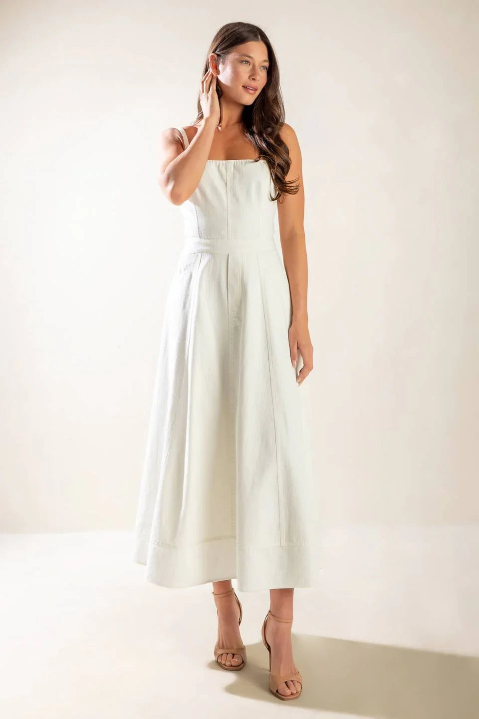 LETS GO FOR A WALK WHITE LACE UP BACK MIDI DRESS