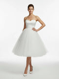 Sweetheart Empire Tea Length Tulle Wedding Dress With Lace Up Back
