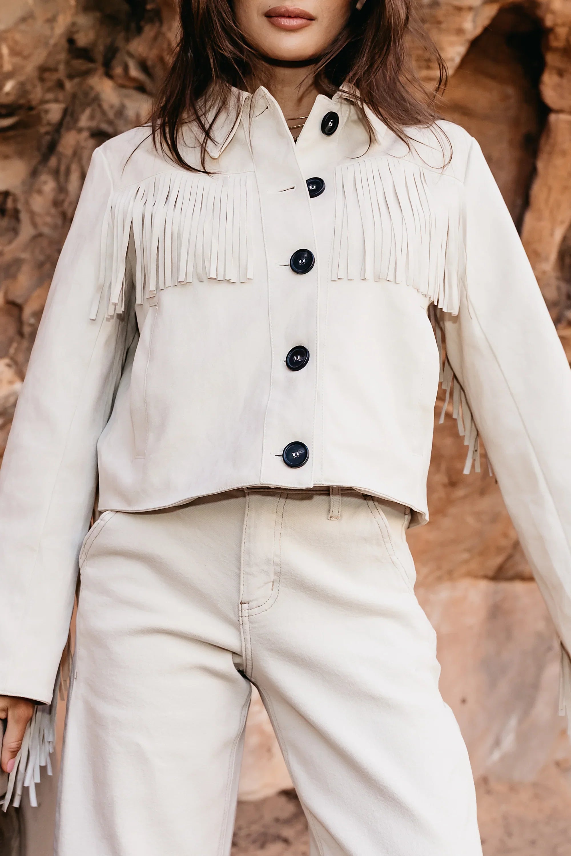 Bridget Fringe Jacket in Bone