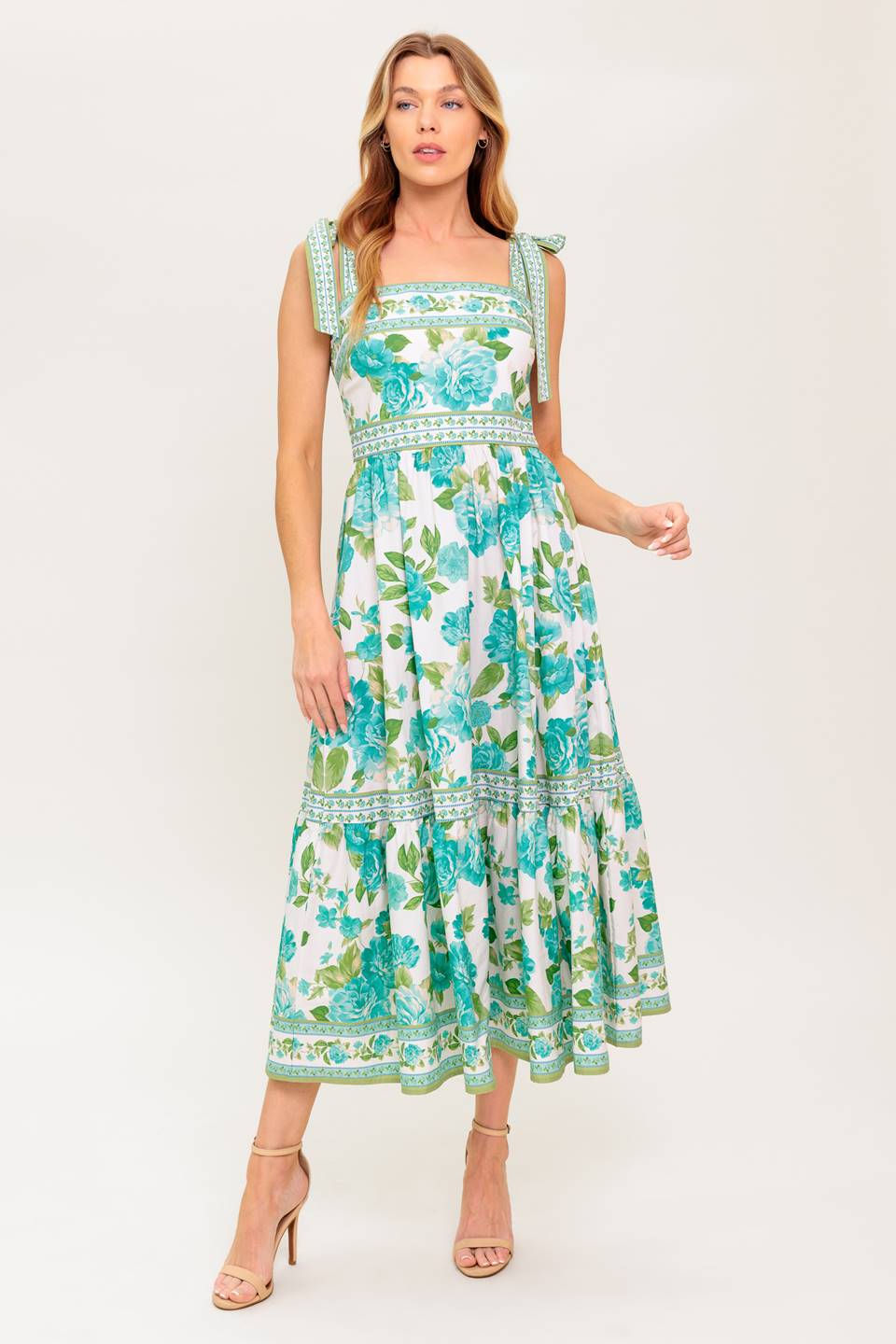 SEASIDE ESCAPES FLORAL MIDI DRESS GREEN