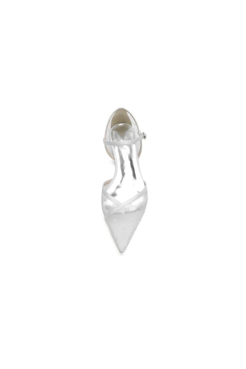 Pointed Toe Strap Buckle Mesh Low Heels