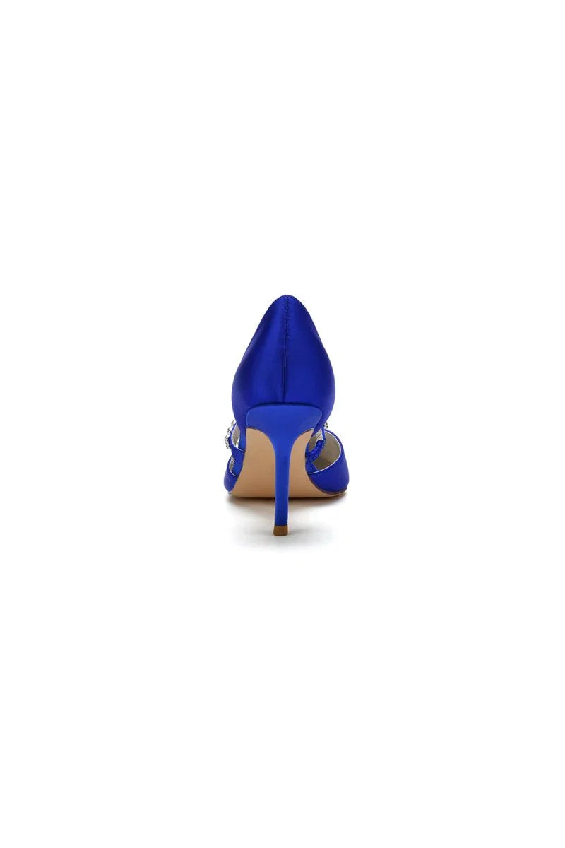 Cocktail Pointed Toe Crystal Tassel Buckle Strap Heels