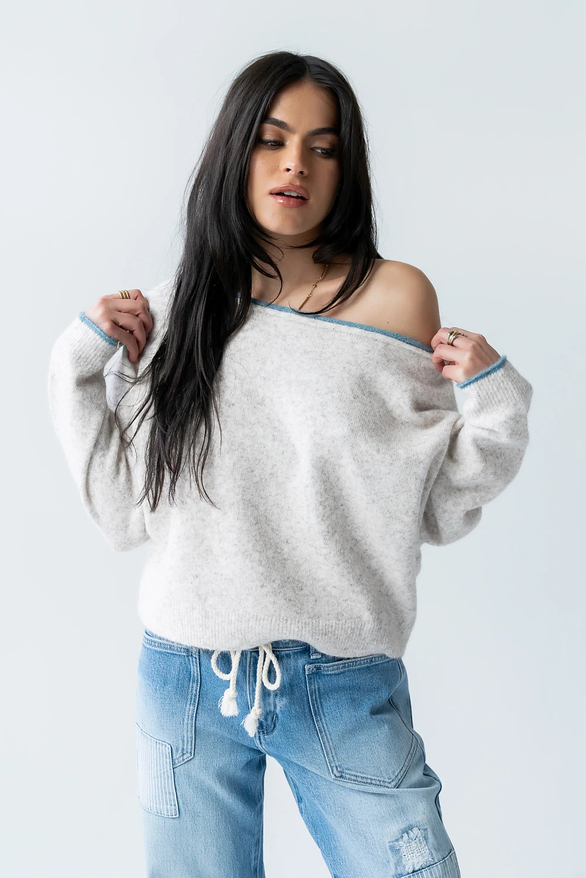 Kellie Contrast Sweater in Beige