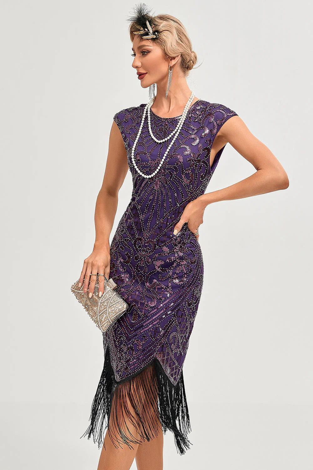 Sparkly Black Beaded Fringed Gatsby Dress
