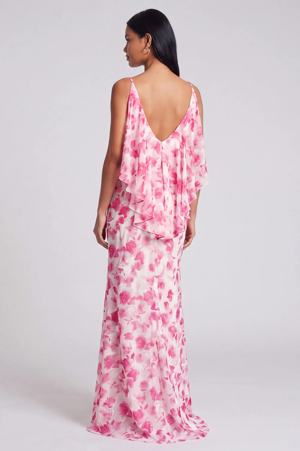 Light Blue Floral Spaghetti Straps Mermaid Maxi Dress