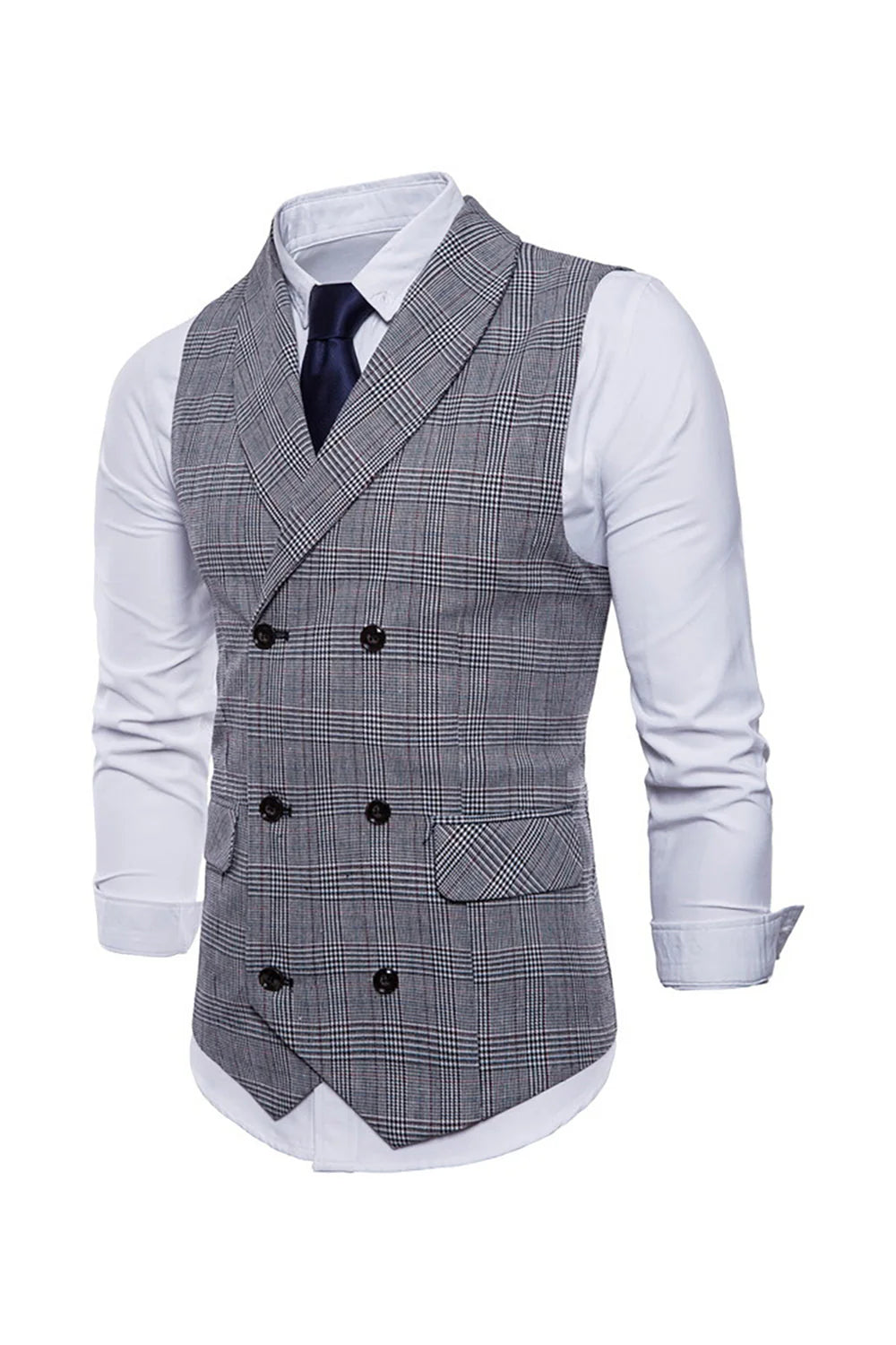 Mens Grey Pinstripe Double Breasted Shawl Lapel Suit Vest